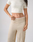 LACE-TRIM CHECKED TROUSERS - BROWN