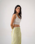 LACE-TRIM CHECKED TROUSERS - GREEN