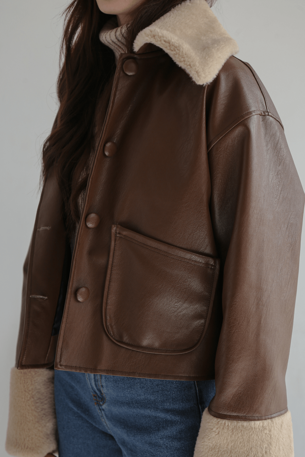 Shearling Mustang Leather Jacket Brown